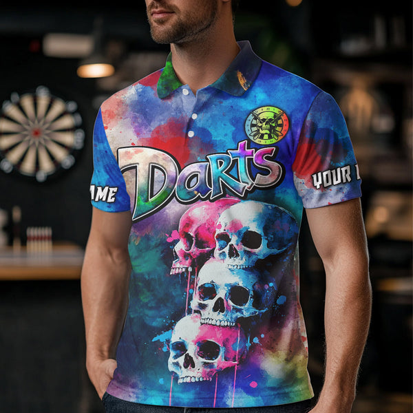 Funny Colorful Neon Graffiti Skull Dart Shirts For Men Custom Dart Jerseys, Best Darts Clothing TDM3794
