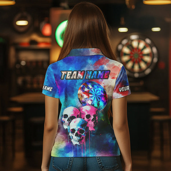Funny Colorful Neon Graffiti Skull Dart Shirts For Women Custom Dart Jerseys, Best Darts Clothing TDM3794