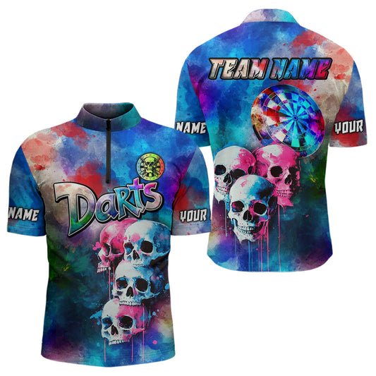 Funny Colorful Neon Graffiti Skull Dart Shirts For Men Custom Dart Jerseys, Best Darts Clothing TDM3794