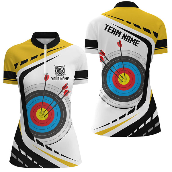 Personalized Archery Target 3D Women Polo & Quarter-Zip Shirts Custom Yellow White Archery Jerseys TDM1910
