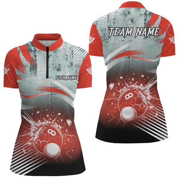 Personalized Red Grunge Break 8 Ball Billiard Shirts For Women, Retro Team League Billiard Jerseys TDM2345