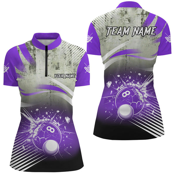 Personalized Purple Grunge Break 8 Ball Billiard Shirts For Women, Retro Team League Billiard Jerseys TDM2346