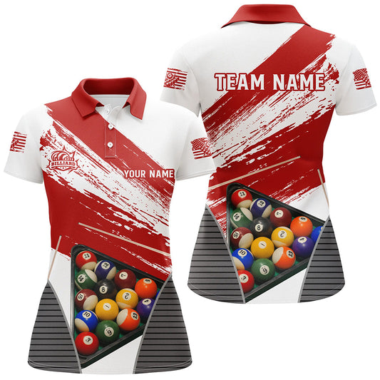 Billiard Grunge Style Red Version Personalized Name Polo Shirts For Women Custom Billiard Jerseys TDM0215