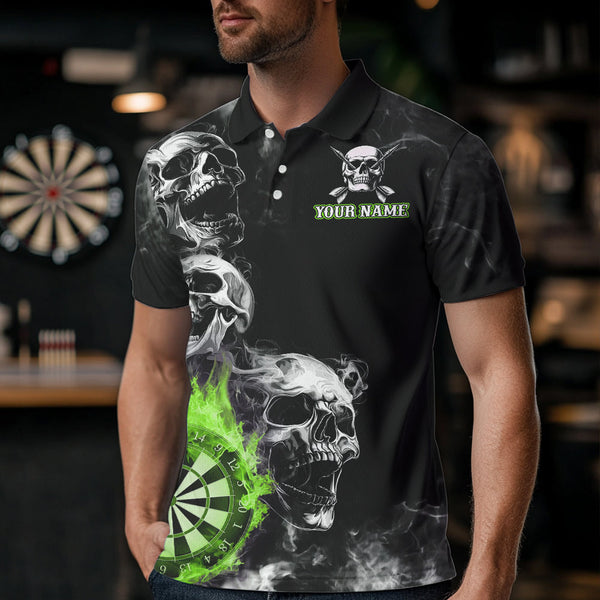 Personalized Green Darts Smoke Skull Men Dart Shirt Custom Dart Board Fire Flame Dart Team Jersey TDM3653