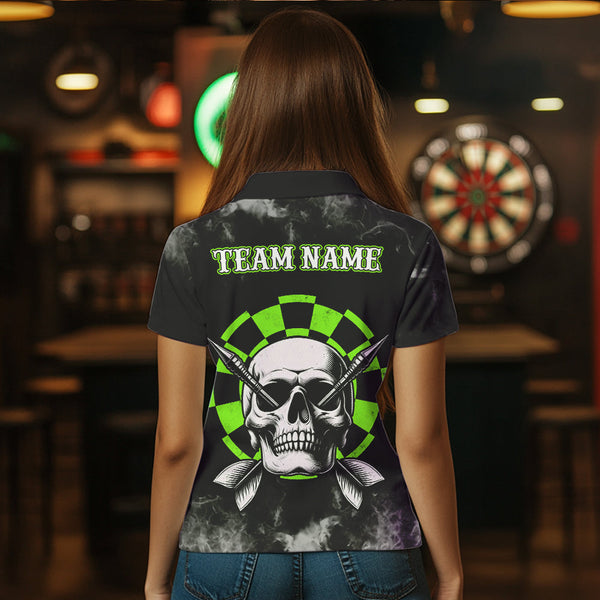 Personalized Green Darts Smoke Skull Women Dart Shirt Custom Dart Board Fire Flame Dart Team Jersey TDM3653