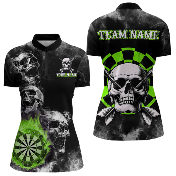 Personalized Green Darts Smoke Skull Women Dart Shirt Custom Dart Board Fire Flame Dart Team Jersey TDM3653