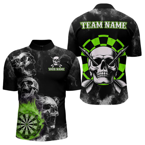 Personalized Green Darts Smoke Skull Men Dart Shirt Custom Dart Board Fire Flame Dart Team Jersey TDM3653