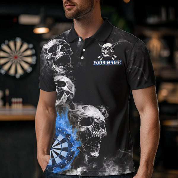 Personalized Blue Darts Smoke Skull Men Dart Shirt Custom Dart Board Fire Flame Dart Team Jersey TDM3654