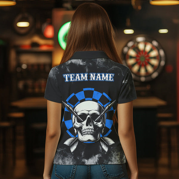 Personalized Blue Darts Smoke Skull Women Dart Shirt Custom Dart Board Fire Flame Dart Team Jersey TDM3654