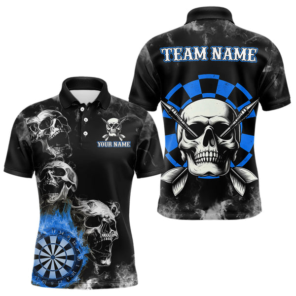 Personalized Blue Darts Smoke Skull Men Dart Shirt Custom Dart Board Fire Flame Dart Team Jersey TDM3654