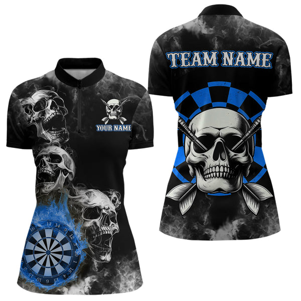 Personalized Blue Darts Smoke Skull Women Dart Shirt Custom Dart Board Fire Flame Dart Team Jersey TDM3654