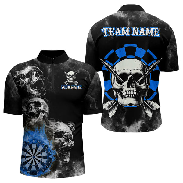 Personalized Blue Darts Smoke Skull Men Dart Shirt Custom Dart Board Fire Flame Dart Team Jersey TDM3654