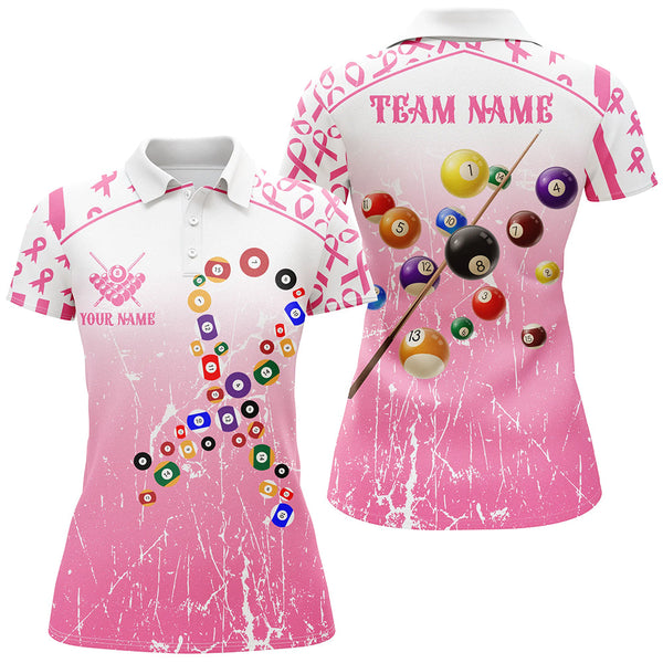 Colorful Billiard Balls Custom Pink Billiard Shirts For Women, Funny Breast Cancer Billiard Jerseys TDM2368