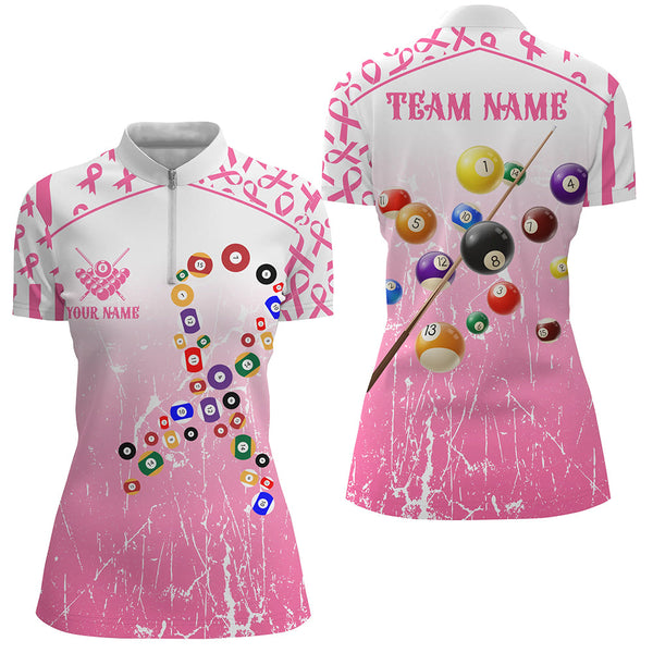 Colorful Billiard Balls Custom Pink Billiard Shirts For Women, Funny Breast Cancer Billiard Jerseys TDM2368
