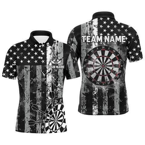 Custom Black Grunge US Flag Patriotic Dart Shirts For Men, Retro Darts Board Smoke Dart Team Jersey TDM2852