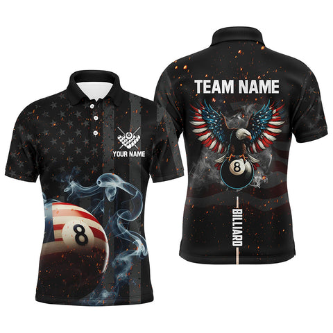 Personalized Eagle US Flag 8 Ball Smoke Billiard Shirts For Men, Patriotic Billiard Pool Jerseys TDM2854