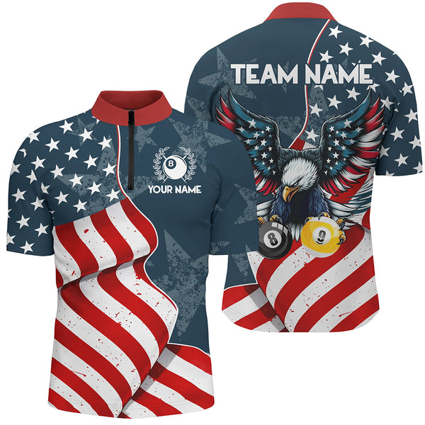 American Flag Eagle 8 Ball & 9 Ball Billiard Shirts For Men Custom Patriotic Cool Billiard Jerseys TDM3094