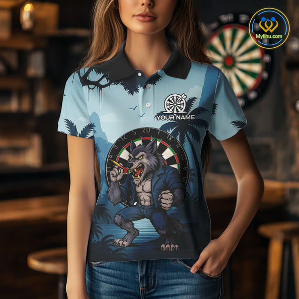 Funny Wolf Jungle Dart Shirts For Women Custom Dart Team Jerseys Polo & 1/4 Zip, Best Darts Gifts TDM4085
