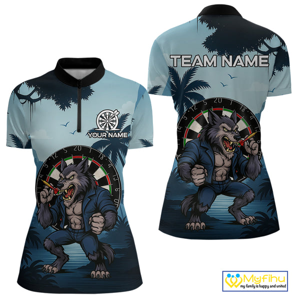 Funny Wolf Jungle Dart Shirts For Women Custom Dart Team Jerseys Polo & 1/4 Zip, Best Darts Gifts TDM4085