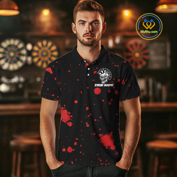 Black And Red Paint Skull Dart Shirts For Men Custom Dart Jerseys, Darts Team Shirt Polo & 1/4 Zip TDM4086
