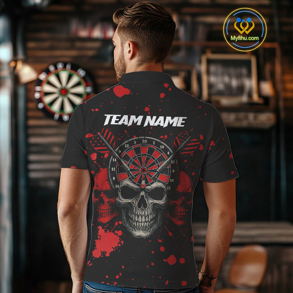 Black And Red Paint Skull Dart Shirts For Men Custom Dart Jerseys, Darts Team Shirt Polo & 1/4 Zip TDM4086