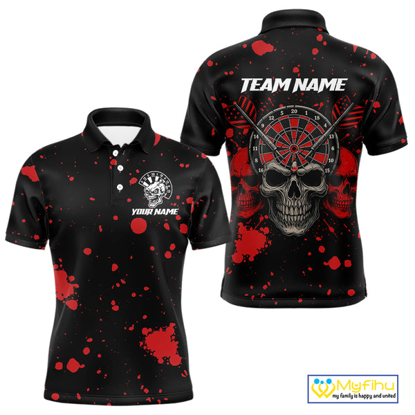 Black And Red Paint Skull Dart Shirts For Men Custom Dart Jerseys, Darts Team Shirt Polo & 1/4 Zip TDM4086