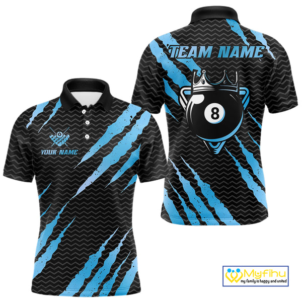 Black And Blue Scratch Billiard Shirts For Men Custom 8 Ball Crown Pool Team Jersey Polo & 1/4 Zip TDM4097