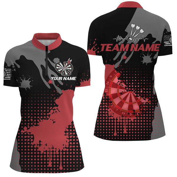 Personalized Grunge Paint Darts Polo & 1/4 Zip Shirts For Women, Best Darts Shirts Team Jersey |Red TDM2386