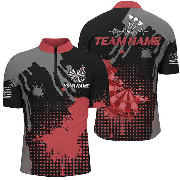 Personalized Grunge Paint Darts Polo & 1/4 Zip Shirts For Men, Best Darts Shirts Team Jersey |Red TDM2386