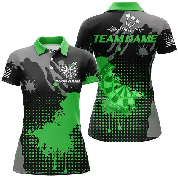 Personalized Grunge Paint Darts Polo & 1/4 Zip Shirts For Women, Best Darts Shirts Team Jersey |Green TDM2387