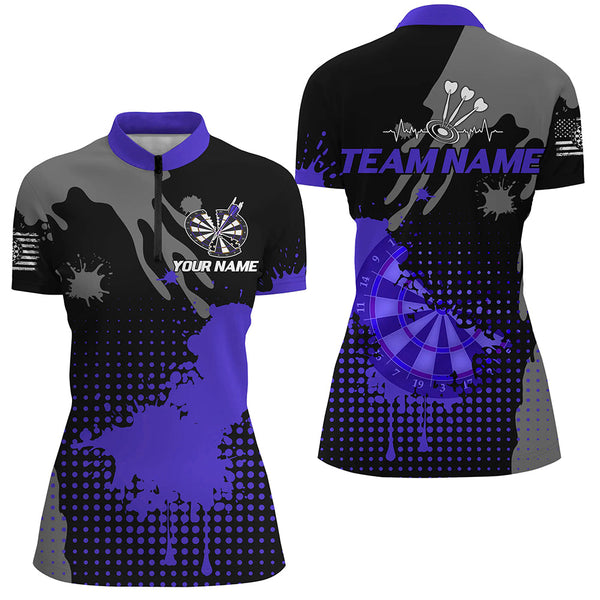 Personalized Grunge Paint Darts Polo & 1/4 Zip Shirts For Women Best Darts Shirts Team Jersey |Purple TDM2389