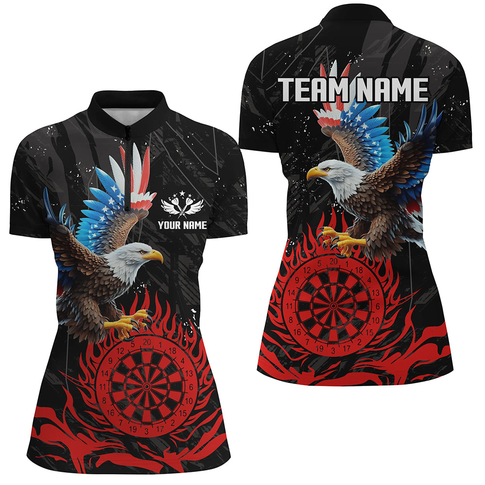 Personalized 3D Eagle American Flag Patriotic Darts Shirts For Women Custom Flame Darts Jerseys |Red TDM2392