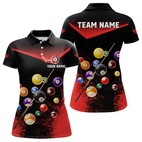Personalized Grunge Red Black 3D Pool Balls Women Billiard Shirts Custom Billiard Jerseys For Team TDM3512