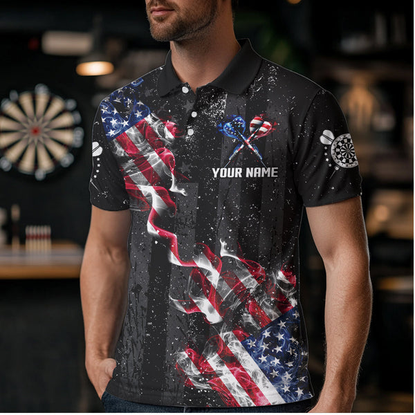 Custom US Flag Smoke Dart Shirt For Men, Patriotic Dart Jersey Pocket Option TDM3514