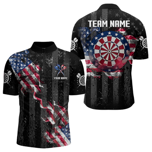 Custom US Flag Smoke Dart Shirt For Men, Patriotic Dart Jersey Pocket Option TDM3514