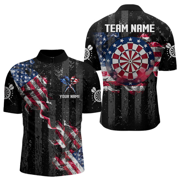 Custom US Flag Smoke Dart Shirt For Men, Patriotic Dart Jersey Pocket Option TDM3514