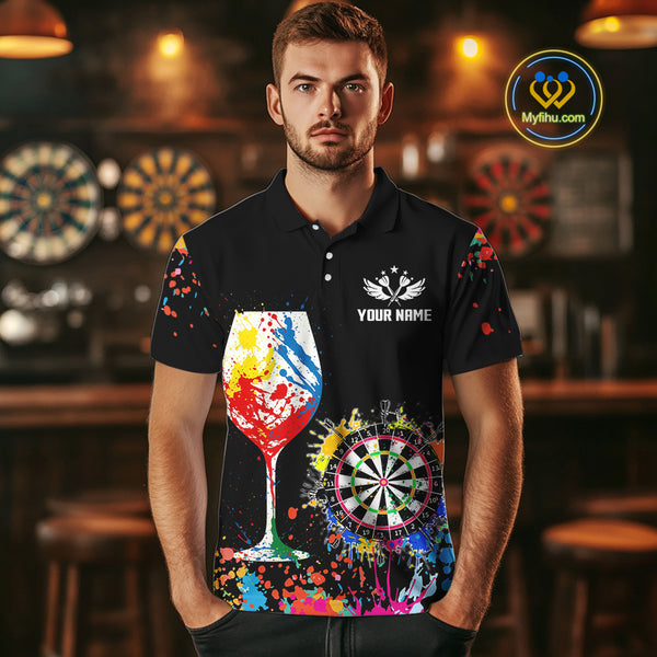 Personalized Colorful Splash Dart Shirts For Men, Funny Wine Glass Custom Darts Jersey Outfit TDM4099