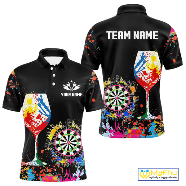 Personalized Colorful Splash Dart Shirts For Men, Funny Wine Glass Custom Darts Jersey Outfit TDM4099