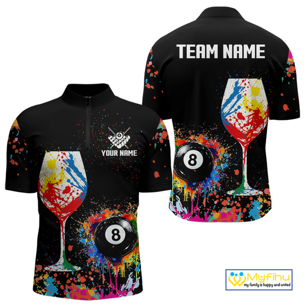 Personalized Colorful Splash 8 Ball Billiard Shirts For Men, Funny Wine Glass Custom Pool Jerseys TDM4100