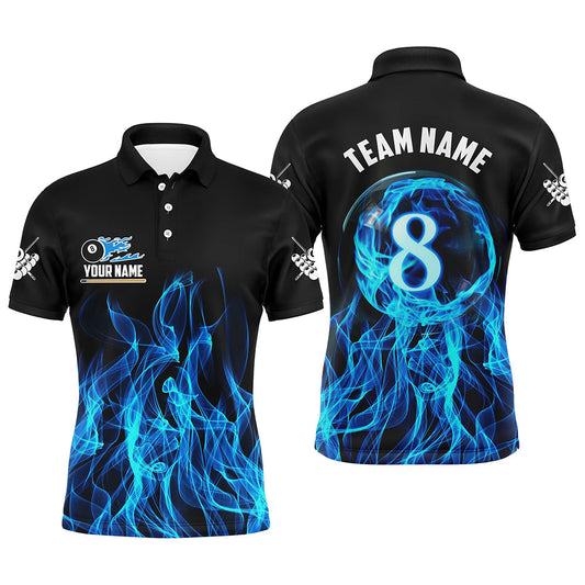 3D Blue Flaming 8 Ball Pool  Men Billiard Polo Shirts Custom Pool Player Shirts Jersey TDM1344