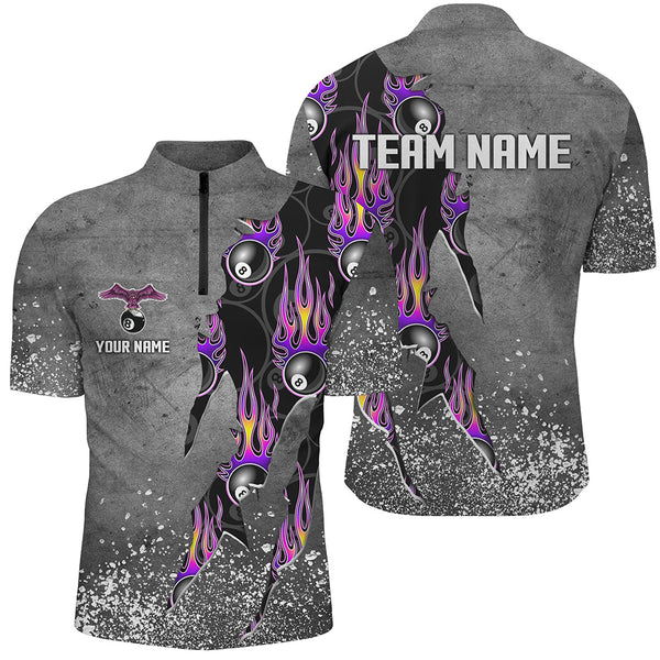 Custom Ball 8 Grey Grunge Billiard Shirts For Men Best Custom Team Name Billiard Jerseys |Purple TDM1560