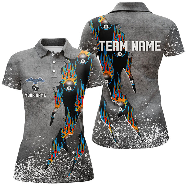 Custom Ball 8 Grey Grunge Billiard Shirts For Women Best Custom Team Name Billiard Jerseys |Blue TDM1561