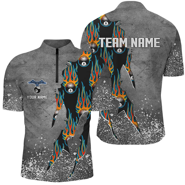 Custom Ball 8 Grey Grunge Billiard Shirts For Men Best Custom Team Name Billiard Jerseys |Blue TDM1561