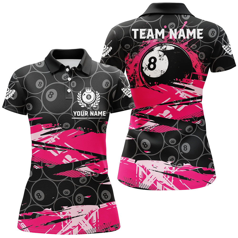 Custom Pink Grunge  Billiard 8 Ball Jerseys Shirts For Women, Personalized Billiard Pool Player Gifts TDM1939