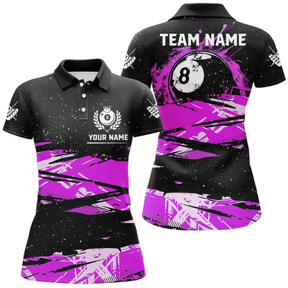 Custom Purple Grunge Billiard 8 Ball Jerseys Shirts For Women, Personalized Billiard Pool Player Gift TDM1940