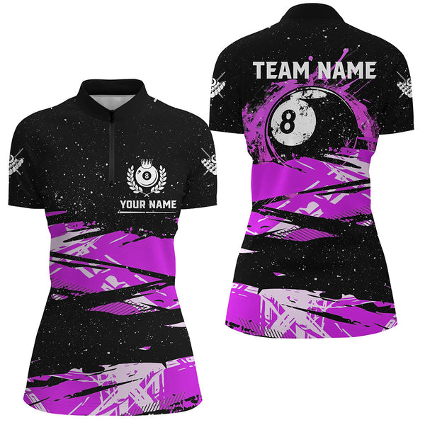 Custom Purple Grunge Billiard 8 Ball Jerseys Shirts For Women, Personalized Billiard Pool Player Gift TDM1940