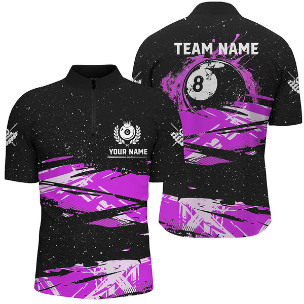 Custom Purple Grunge Billiard 8 Ball Jerseys Shirts For Men, Personalized Billiard Pool Player Gift TDM1940