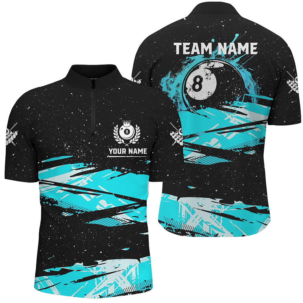 Custom Turquoise Grunge Billiard 8 Ball Jerseys Shirts For Men