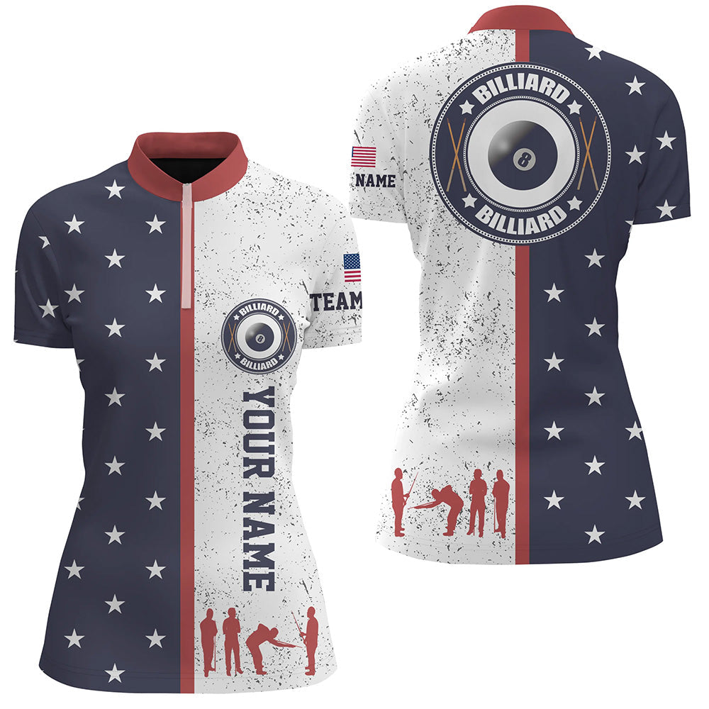 Customized Patriotic USA Flag Billiard Women Quarter-Zip Shirts Best Billiard Team Shirts  TDM0468