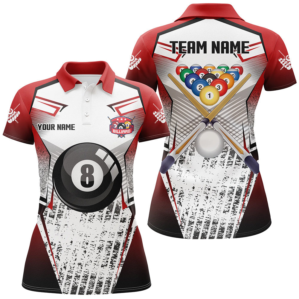 Personalized Billiard Balls Red Grunge Style Women Polo Shirts Custom Billiard Jerseys Sport TDM1167